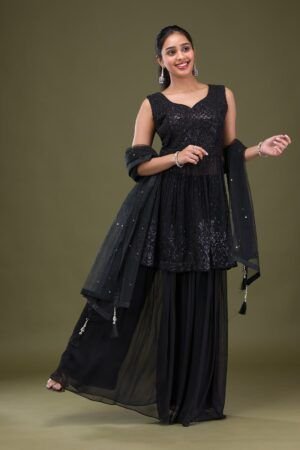 Black Cutdana Georgette Readymade Salwar Suit